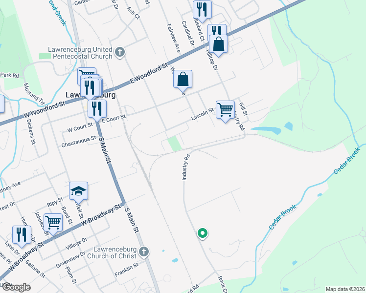 map of restaurants, bars, coffee shops, grocery stores, and more near 103 Coleman Drive in Lawrenceburg