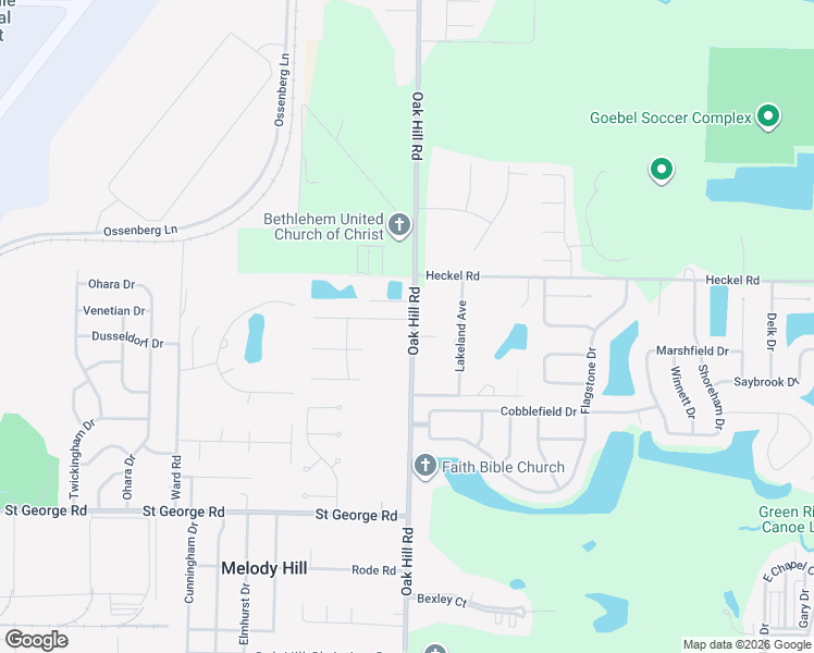 map of restaurants, bars, coffee shops, grocery stores, and more near 6038-6108 Oak Hill Rd in Evansville