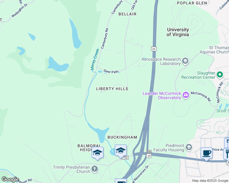 map of restaurants, bars, coffee shops, grocery stores, and more near 15 Orchard Road in Charlottesville