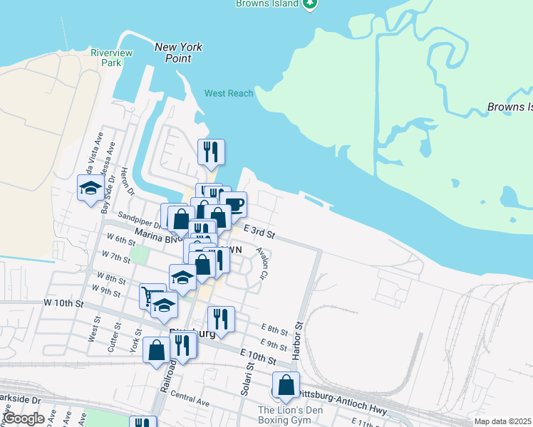 map of restaurants, bars, coffee shops, grocery stores, and more near 354 Bay Crest Drive in Pittsburg