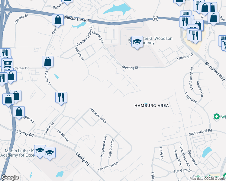 map of restaurants, bars, coffee shops, grocery stores, and more near 1420 Maybank Park in Lexington
