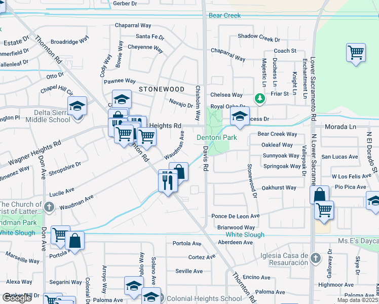map of restaurants, bars, coffee shops, grocery stores, and more near 9020 Stacey Court in Stockton