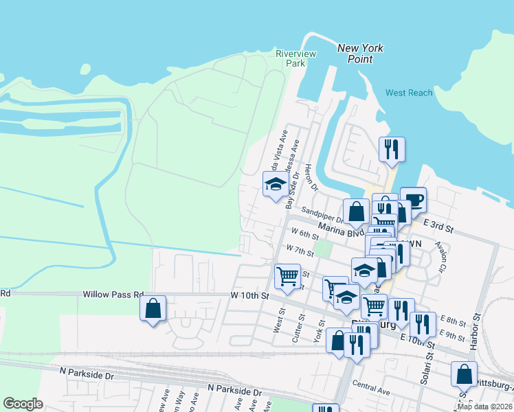 map of restaurants, bars, coffee shops, grocery stores, and more near 1037 Gridley Drive in Pittsburg
