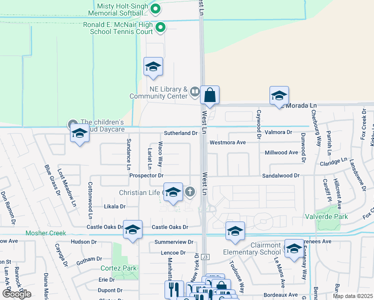 map of restaurants, bars, coffee shops, grocery stores, and more near 9301 Eaglepoint Ln in Stockton