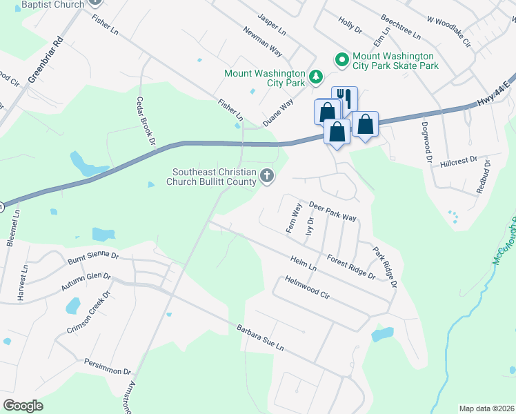 map of restaurants, bars, coffee shops, grocery stores, and more near 635 Forest Ridge Drive in Mount Washington
