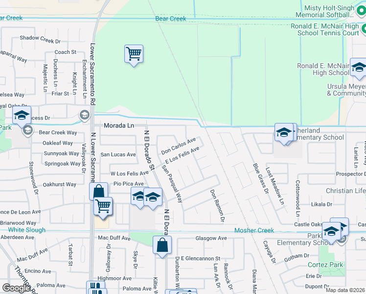 map of restaurants, bars, coffee shops, grocery stores, and more near 9201 Dona Lugo Way in Stockton
