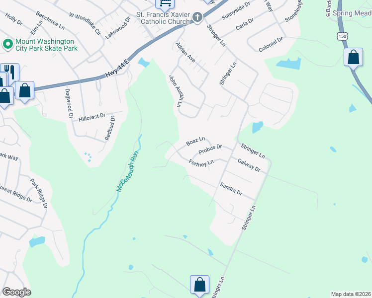 map of restaurants, bars, coffee shops, grocery stores, and more near 255 Boaz Lane in Mount Washington