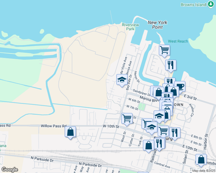map of restaurants, bars, coffee shops, grocery stores, and more near 73 Halsey Court in Pittsburg