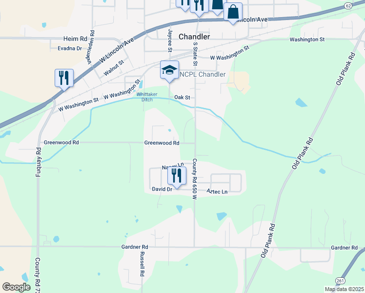 map of restaurants, bars, coffee shops, grocery stores, and more near 6577 Greenwood Road in Chandler