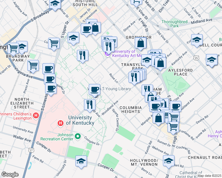 map of restaurants, bars, coffee shops, grocery stores, and more near 447 Pennsylvania Court in Lexington