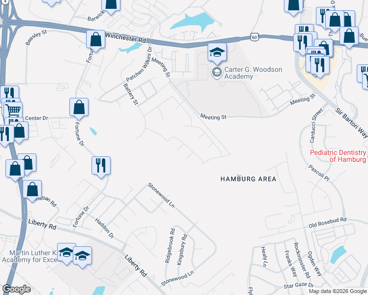 map of restaurants, bars, coffee shops, grocery stores, and more near 1420 Maybank Park in Lexington