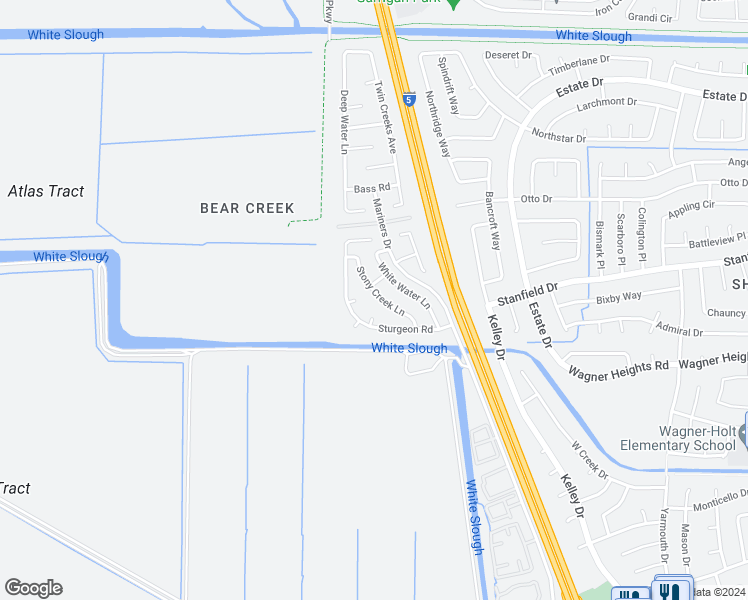 map of restaurants, bars, coffee shops, grocery stores, and more near 9357 Stony Creek Lane in Stockton