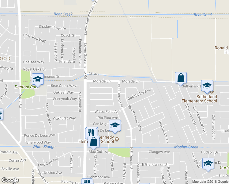 map of restaurants, bars, coffee shops, grocery stores, and more near 627 San Francis Avenue in Stockton
