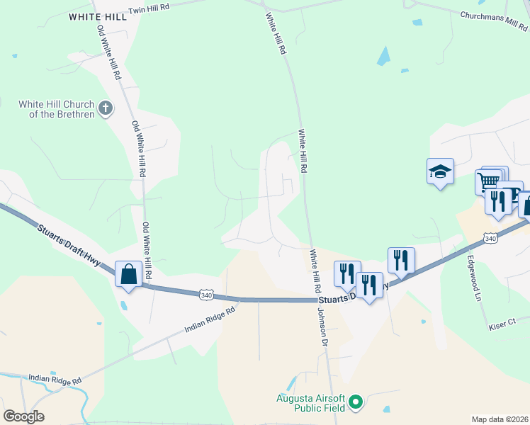 map of restaurants, bars, coffee shops, grocery stores, and more near 90 Lofty Circle in Stuarts Draft