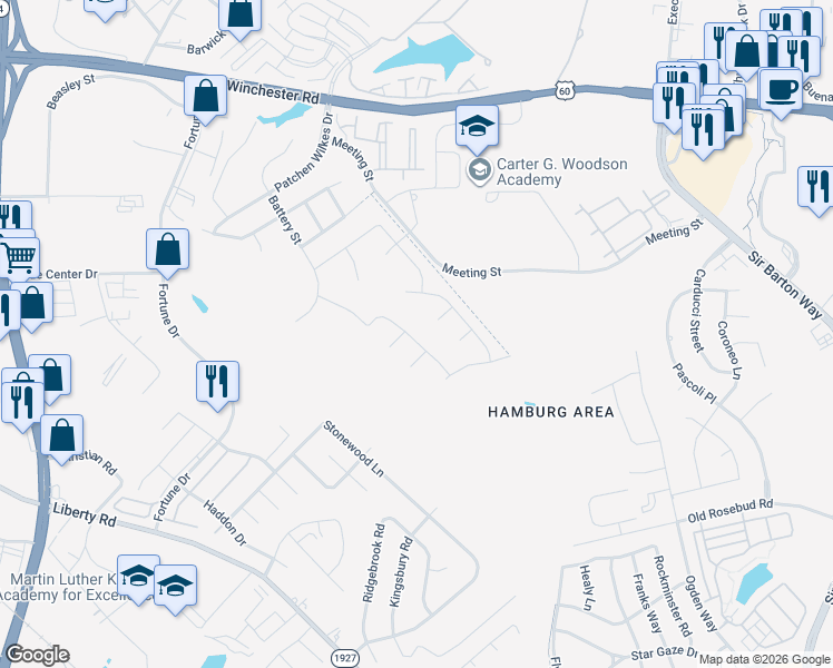 map of restaurants, bars, coffee shops, grocery stores, and more near 1420 Maybank Park in Lexington
