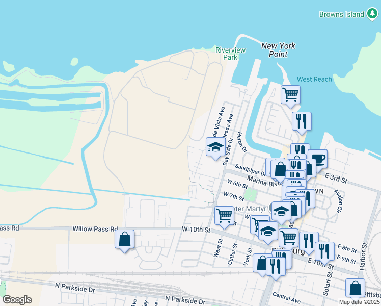 map of restaurants, bars, coffee shops, grocery stores, and more near 73 Halsey Court in Pittsburg