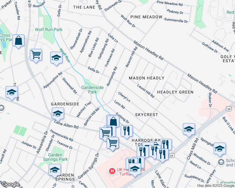 map of restaurants, bars, coffee shops, grocery stores, and more near 1810 Beacon Hill Road in Lexington
