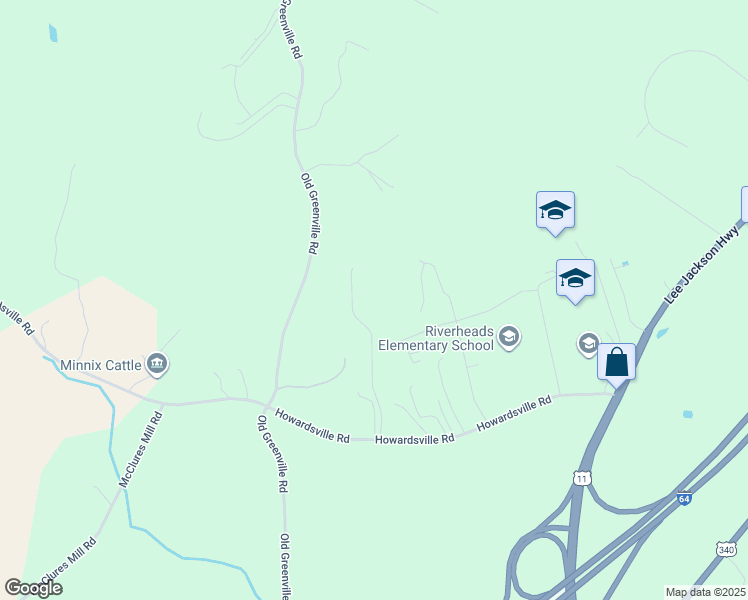 map of restaurants, bars, coffee shops, grocery stores, and more near 235 Howardsville Road in Staunton