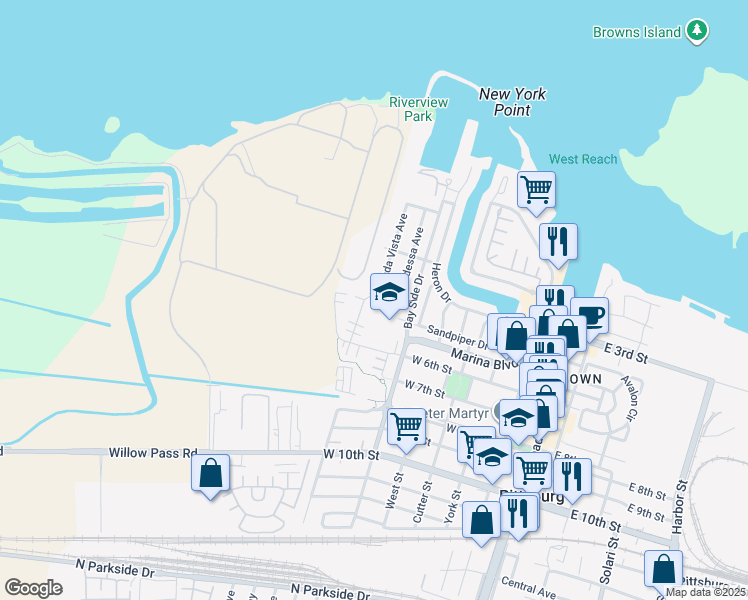 map of restaurants, bars, coffee shops, grocery stores, and more near 435 West 4th Street in Pittsburg