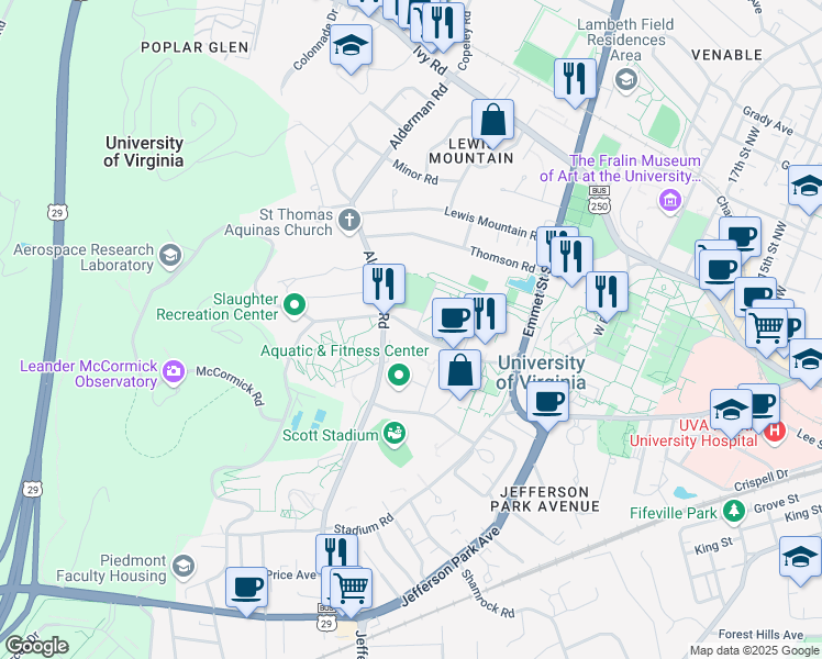 map of restaurants, bars, coffee shops, grocery stores, and more near McCormick Road in Albemarle County