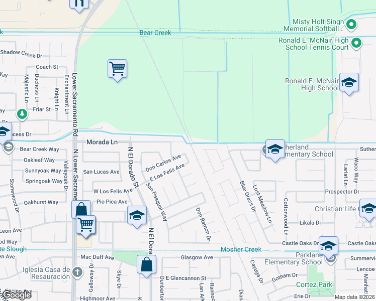 map of restaurants, bars, coffee shops, grocery stores, and more near 9265 Little Creek Circle in Stockton