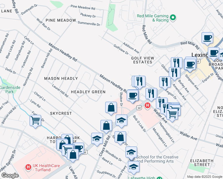 map of restaurants, bars, coffee shops, grocery stores, and more near 700 Mason Headley Road in Lexington