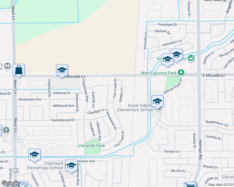 map of restaurants, bars, coffee shops, grocery stores, and more near 9352 Fox Creek Drive in Stockton