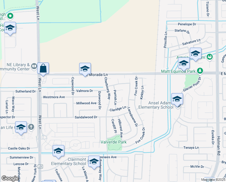 map of restaurants, bars, coffee shops, grocery stores, and more near 2516 Courtney Way in Stockton