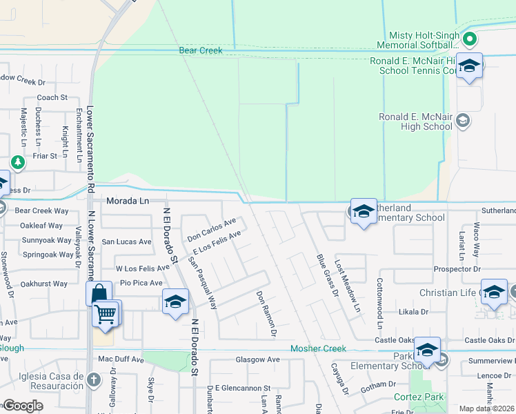map of restaurants, bars, coffee shops, grocery stores, and more near 9265 Little Creek Circle in Stockton