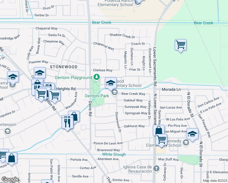 map of restaurants, bars, coffee shops, grocery stores, and more near 1315 Woodcreek Way in Stockton