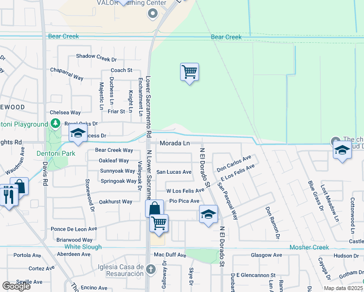 map of restaurants, bars, coffee shops, grocery stores, and more near 702 Morada Lane in Stockton