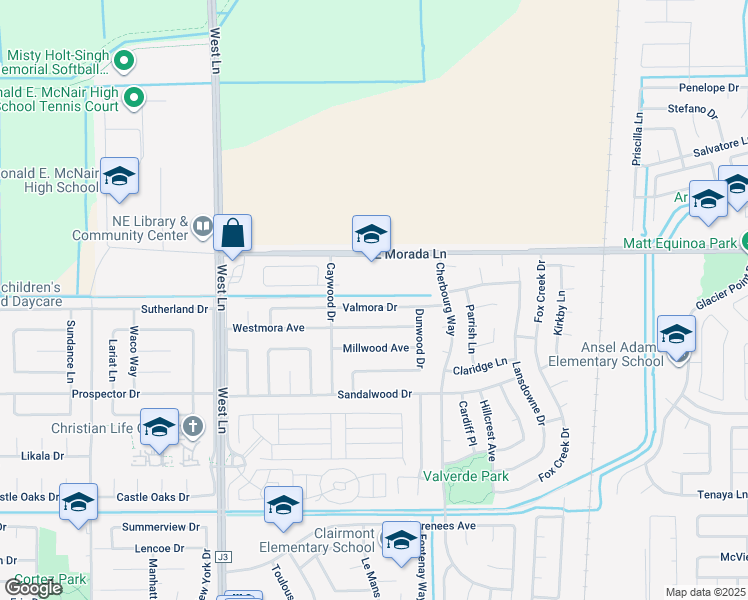 map of restaurants, bars, coffee shops, grocery stores, and more near 2131 Valmora Dr in Stockton