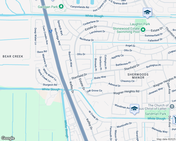 map of restaurants, bars, coffee shops, grocery stores, and more near 4044 Chatsworth Circle in Stockton