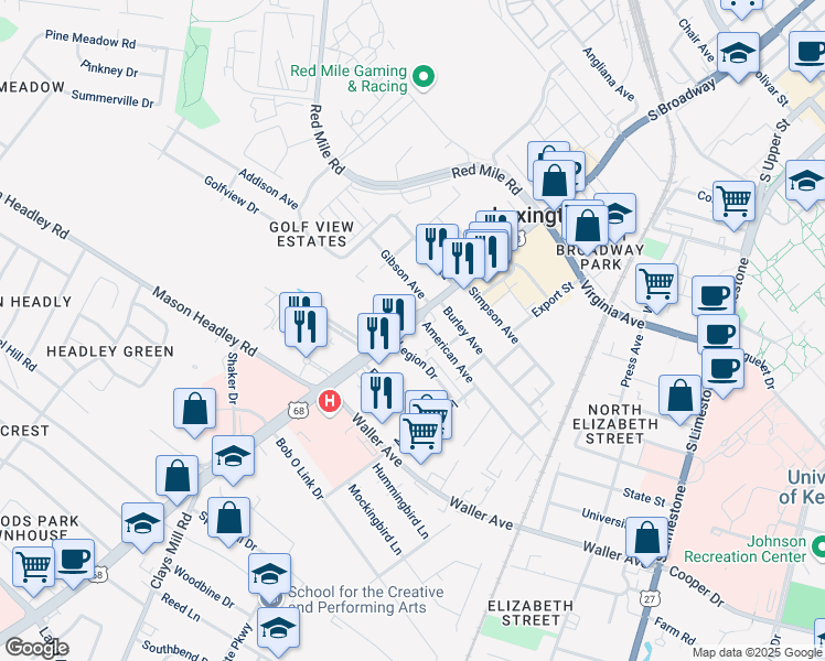 map of restaurants, bars, coffee shops, grocery stores, and more near 1218 U.S. 68 in Lexington