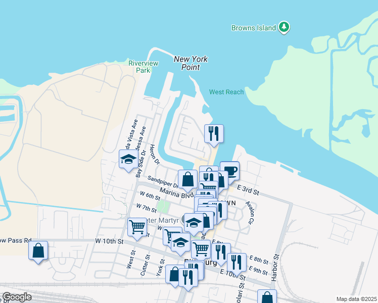 map of restaurants, bars, coffee shops, grocery stores, and more near 123 Pelican Loop in Pittsburg