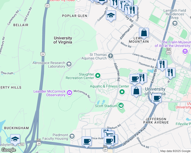 map of restaurants, bars, coffee shops, grocery stores, and more near 500-506 Edgemont Rd in Charlottesville