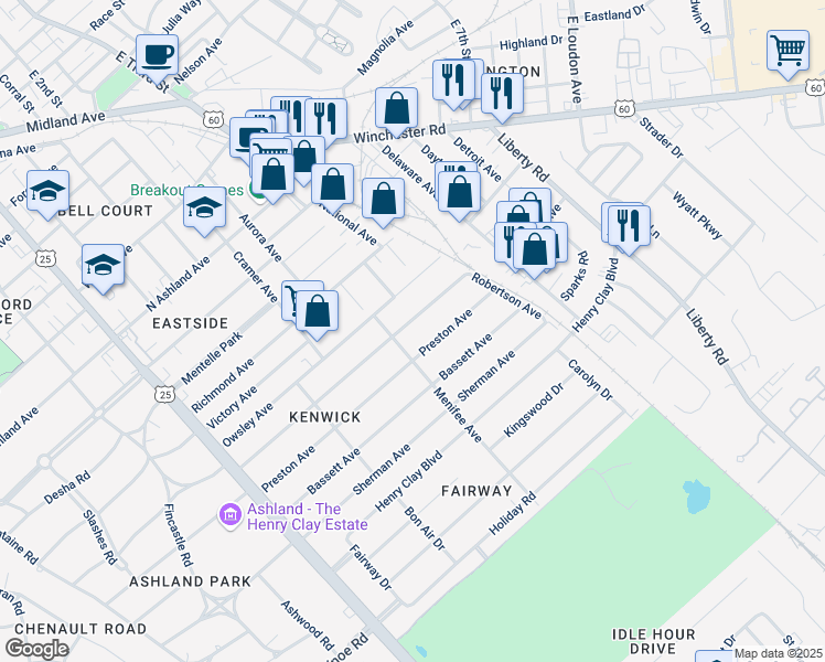 map of restaurants, bars, coffee shops, grocery stores, and more near 324 Lincoln Avenue in Lexington