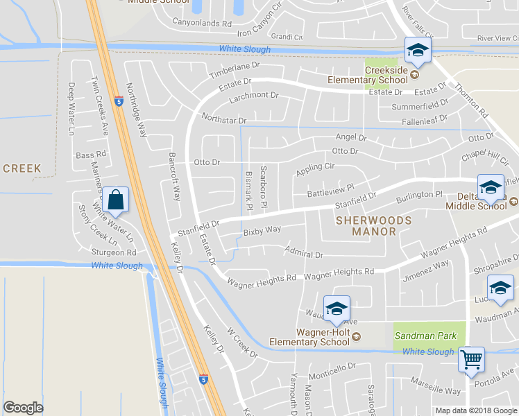 map of restaurants, bars, coffee shops, grocery stores, and more near 9513 Scarboro Place in Stockton