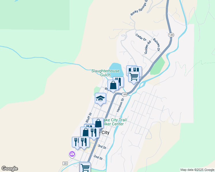 map of restaurants, bars, coffee shops, grocery stores, and more near 8th Street in Lake City