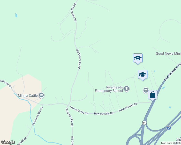 map of restaurants, bars, coffee shops, grocery stores, and more near 3970 Old Greenville Road in Staunton
