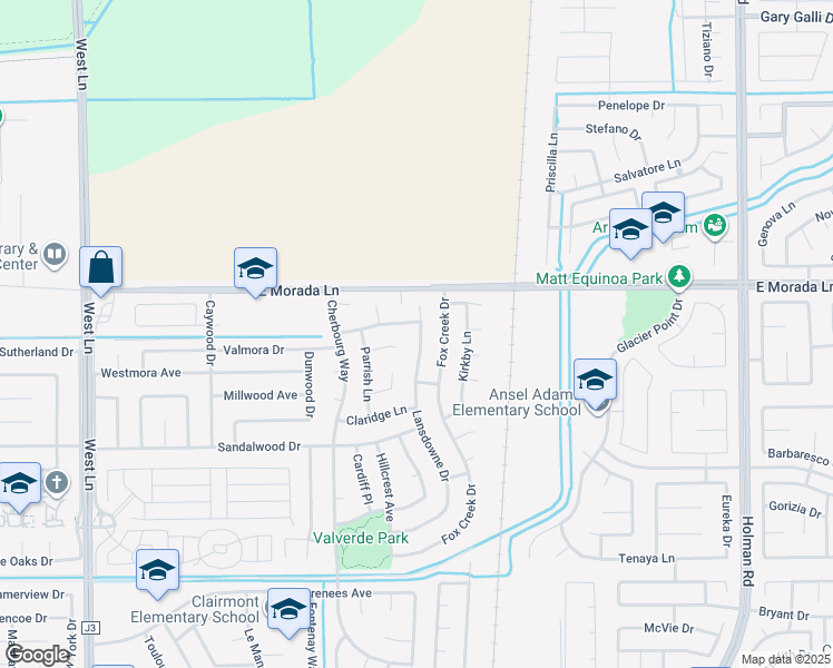 map of restaurants, bars, coffee shops, grocery stores, and more near 9413 Lansdowne Drive in Stockton