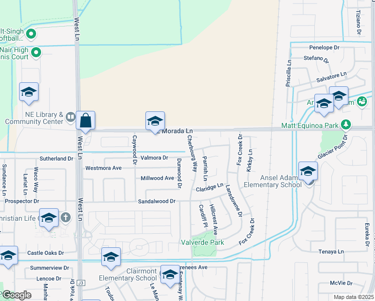 map of restaurants, bars, coffee shops, grocery stores, and more near 9431 Cherbourg Way in Stockton