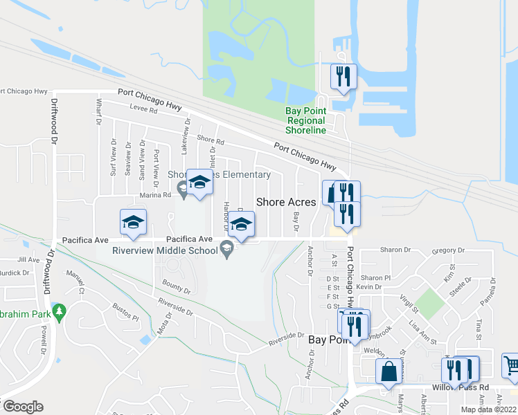 map of restaurants, bars, coffee shops, grocery stores, and more near 60 Canal Drive in Bay Point