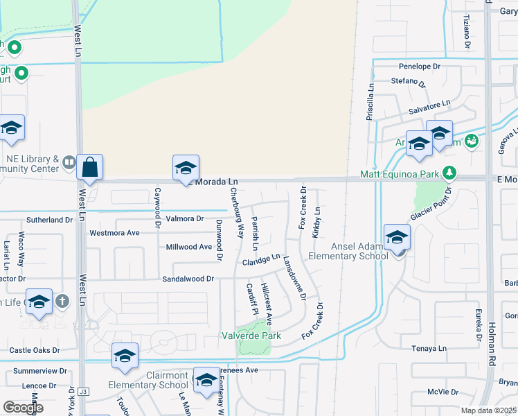 map of restaurants, bars, coffee shops, grocery stores, and more near 2516 Courtney Way in Stockton