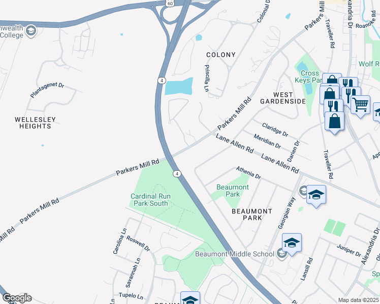 map of restaurants, bars, coffee shops, grocery stores, and more near 1924 Parkers Mill Road in Lexington