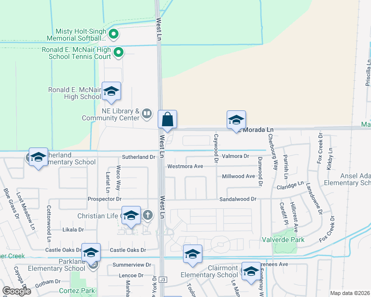 map of restaurants, bars, coffee shops, grocery stores, and more near 9447 Tuscany Circle in Stockton