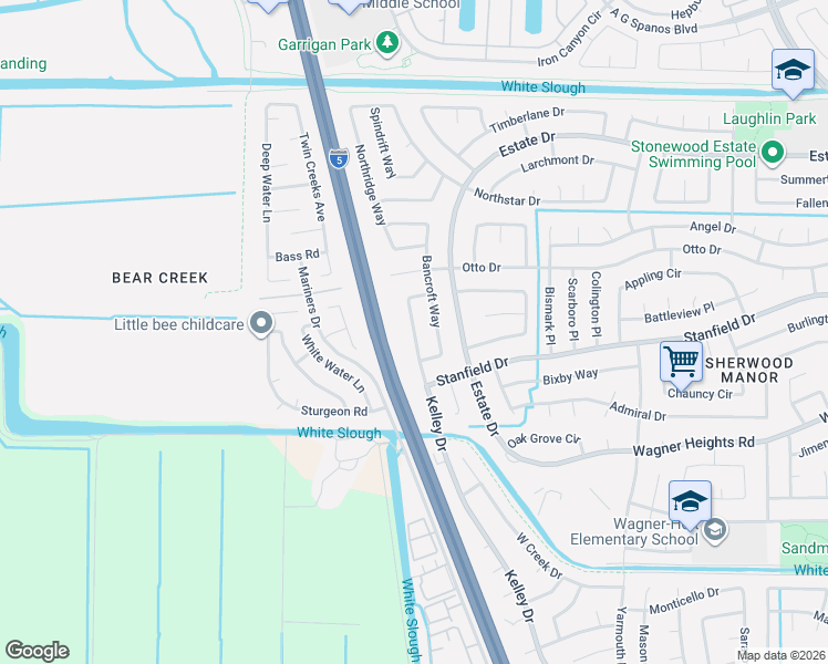 map of restaurants, bars, coffee shops, grocery stores, and more near 9555 Kelley Drive in Stockton