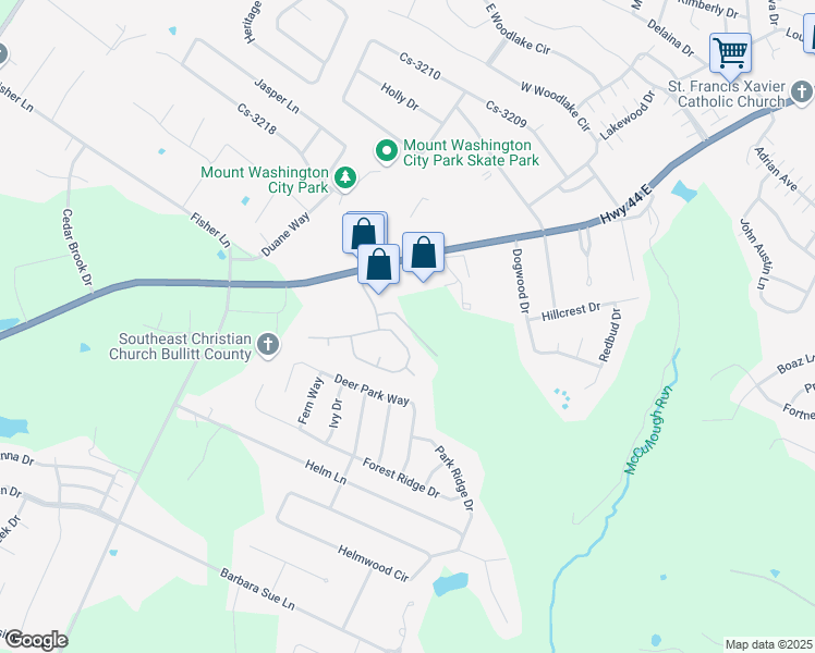 map of restaurants, bars, coffee shops, grocery stores, and more near Park Hill Lane in Mount Washington