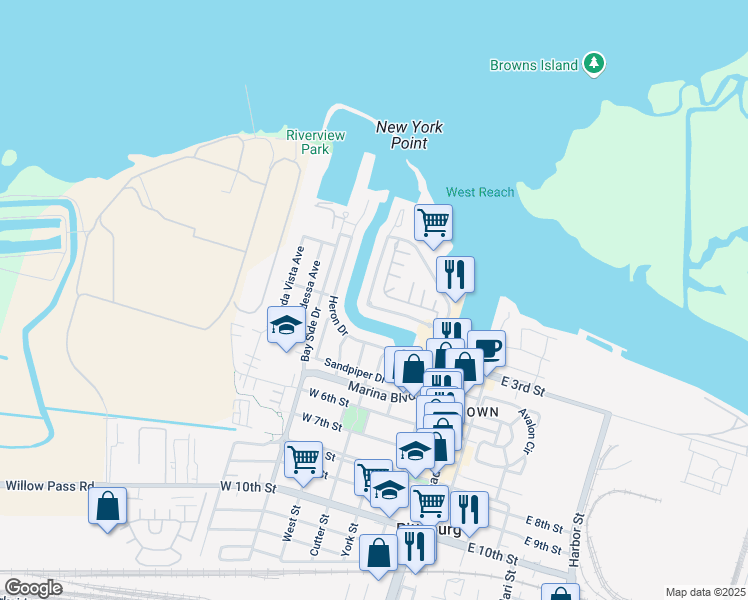 map of restaurants, bars, coffee shops, grocery stores, and more near 149 Pelican Loop in Pittsburg