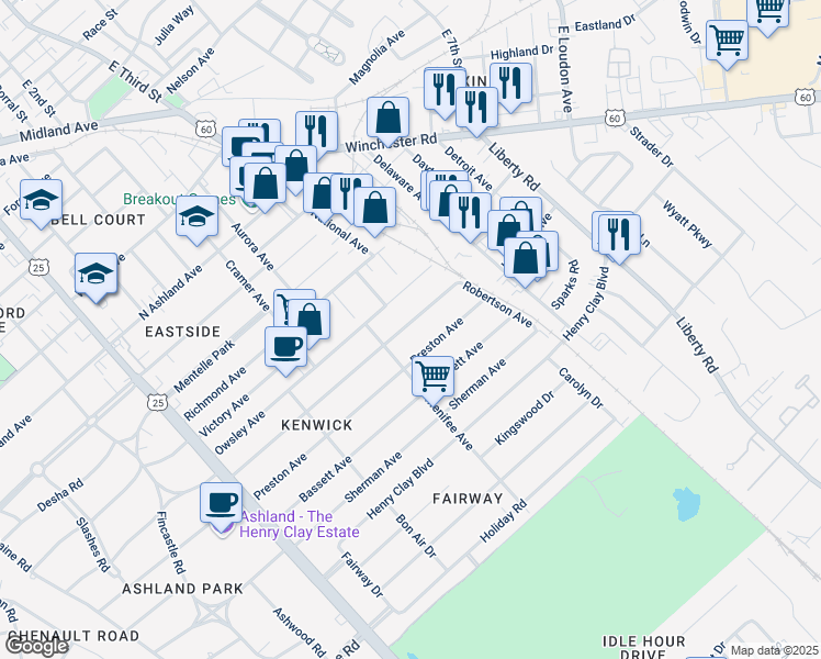 map of restaurants, bars, coffee shops, grocery stores, and more near 324 Lincoln Avenue in Lexington